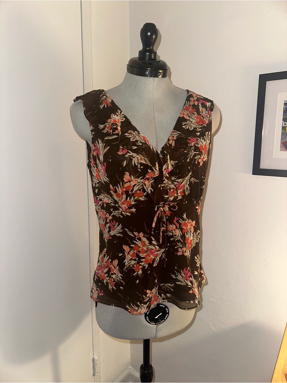 LOFT Brown Floral V-Neck Sleeveless Camisole